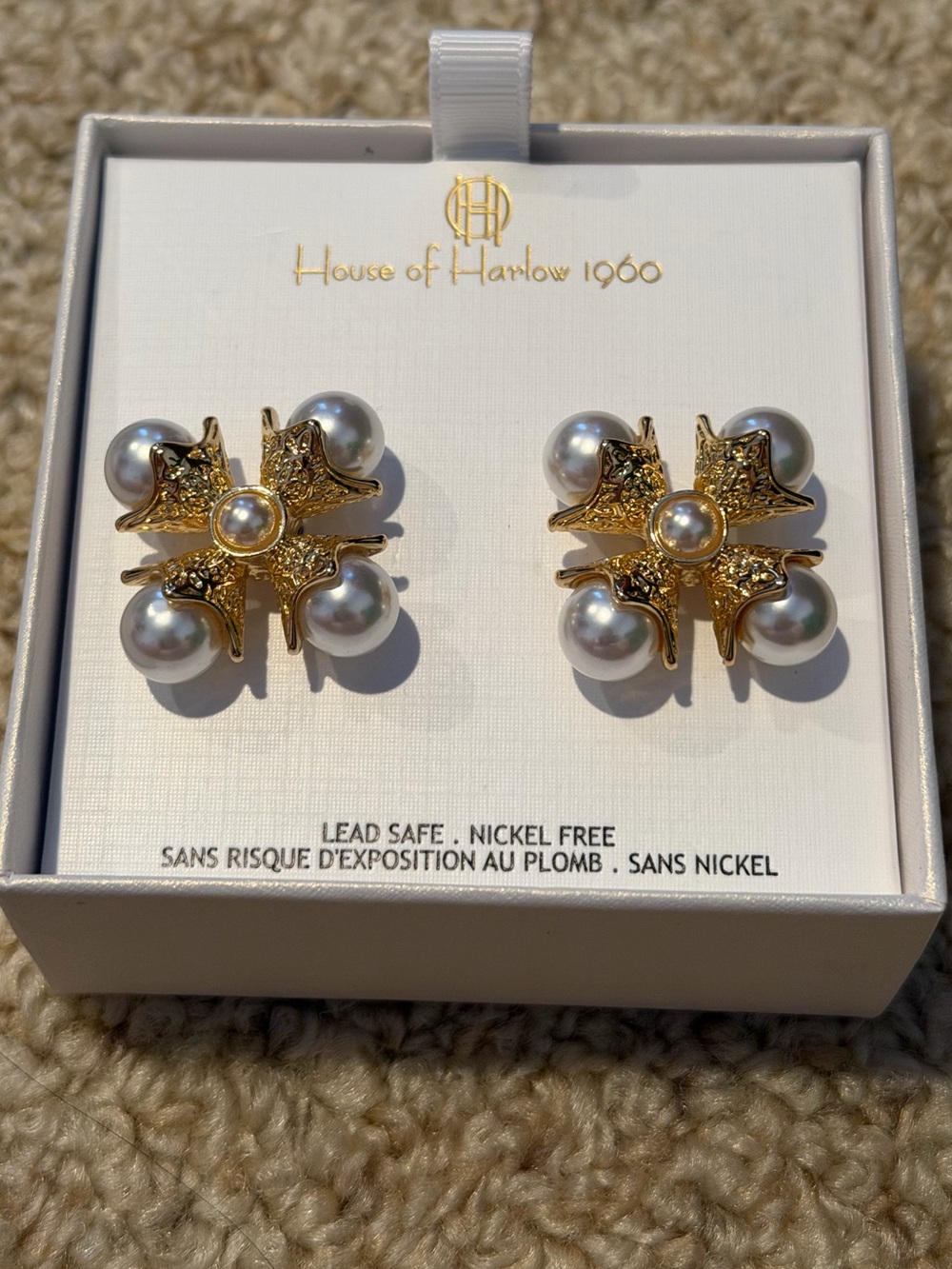 House of Harlow 1960 Gold and Pearlescent Floral Cluster Earrings